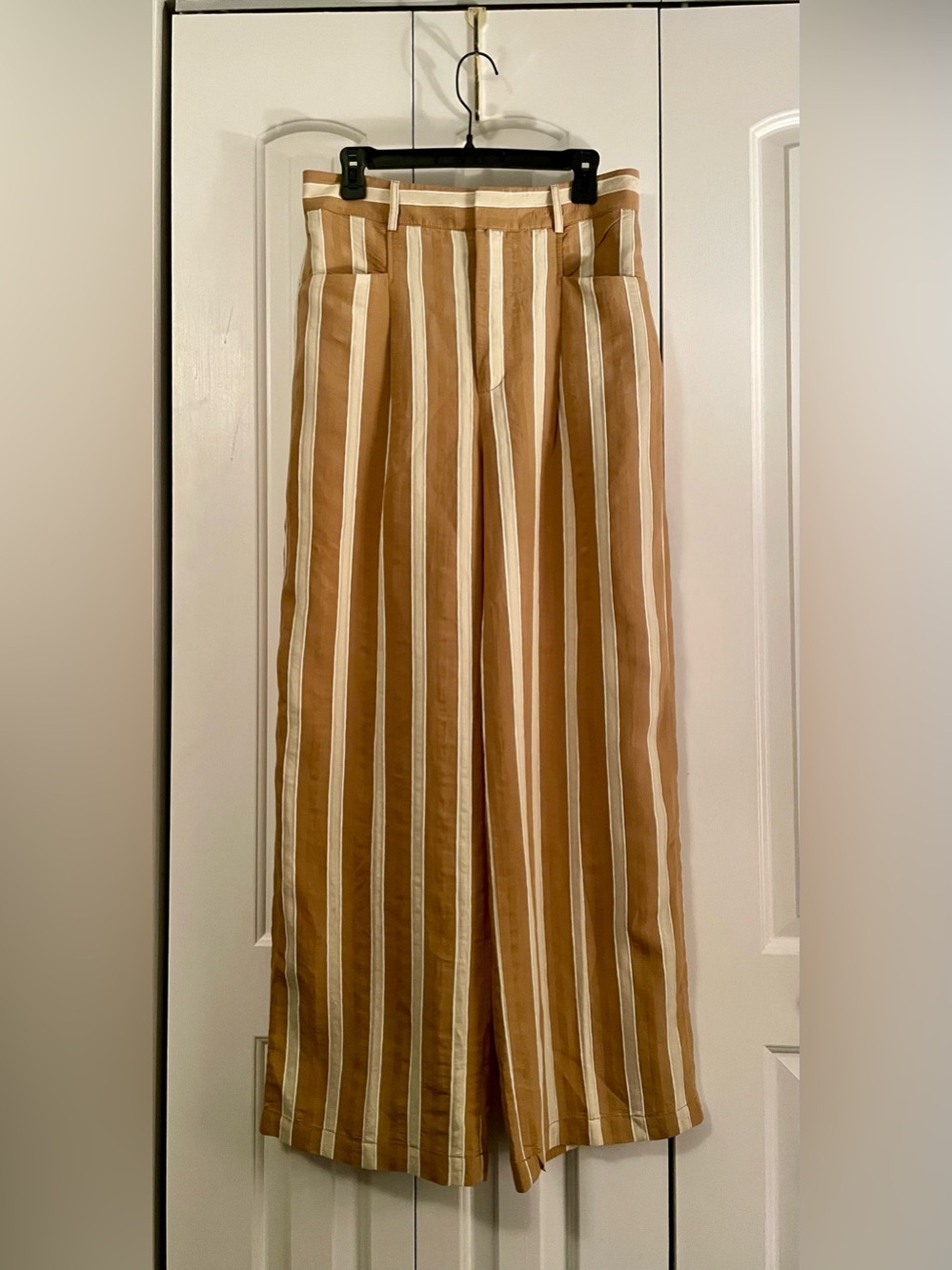 Zara Toffee Striped High Waisted Jacquard Wide Leg Pants